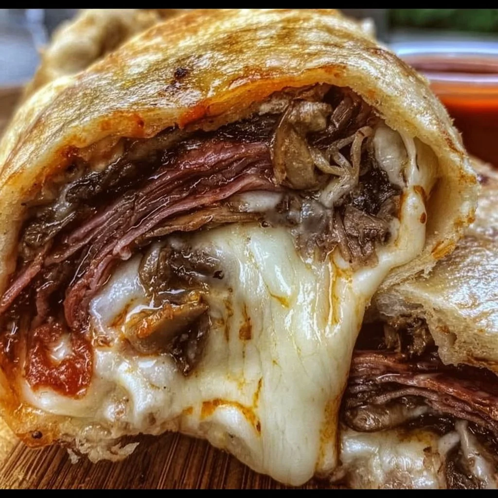 Delicious Stromboli filled with meats and cheeses, perfect for any meal.