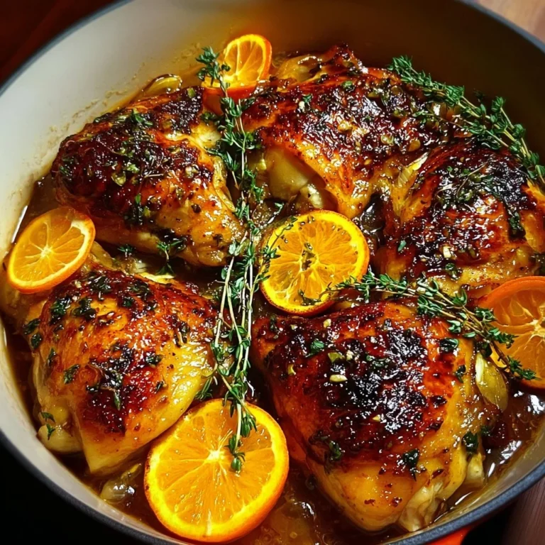 Deliciously glazed roasted orange chicken garnished with fresh oranges