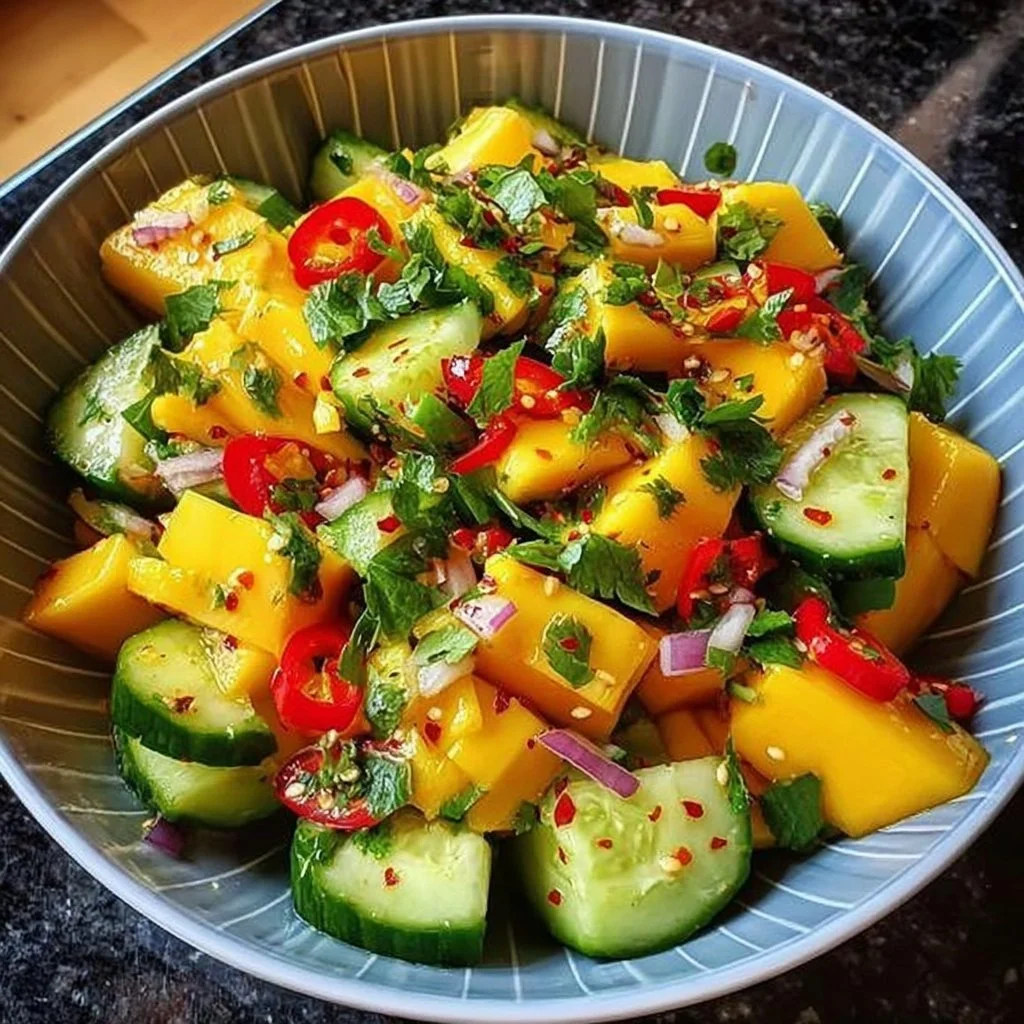 Delicious Thai Mango Cucumber Salad with vibrant colors and fresh ingredients