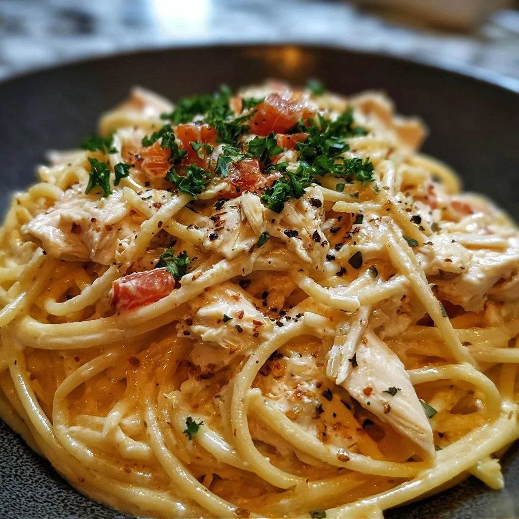 Delicious chicken spaghetti recipe featuring Rotel sauce and pasta combination