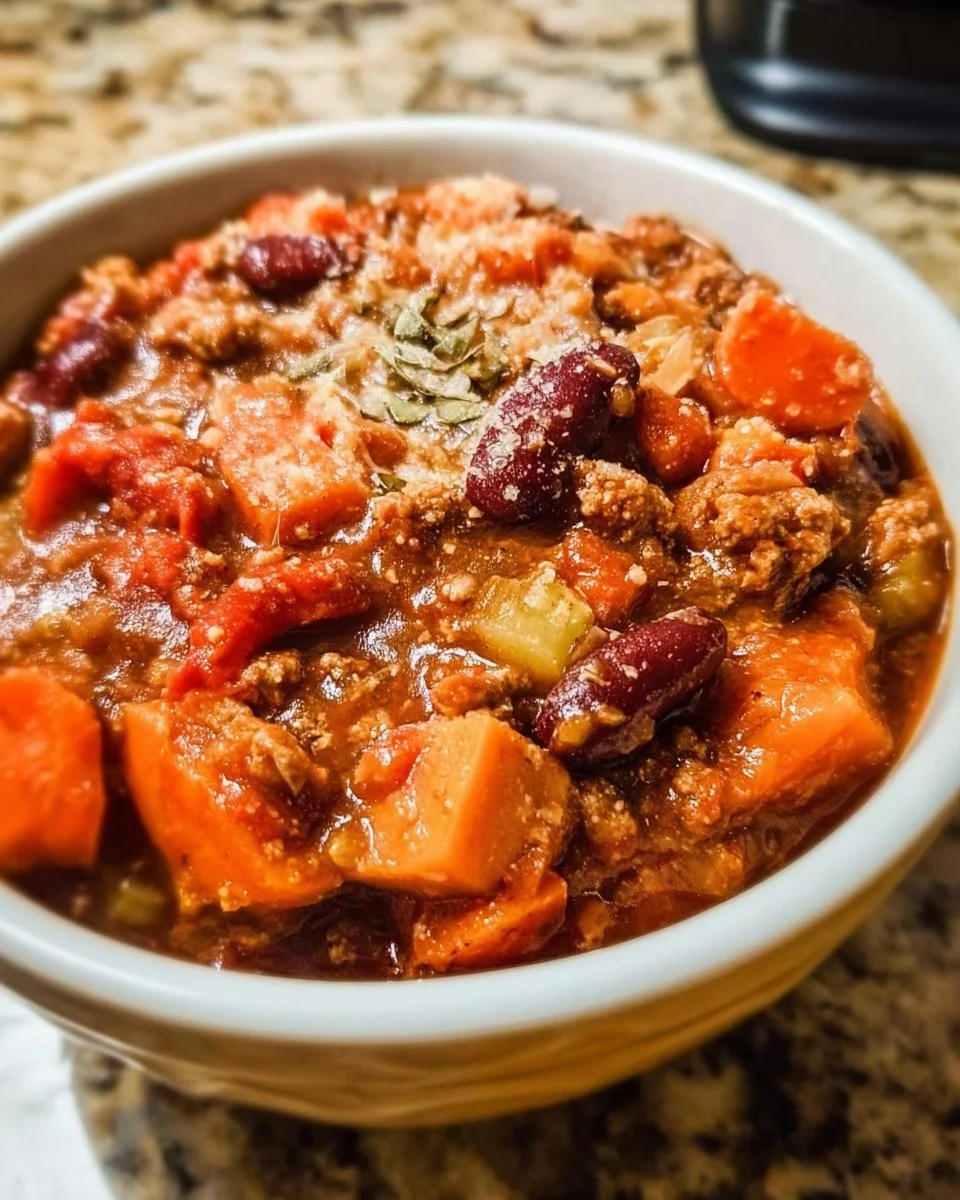 Bowl of Turkey Apple Chili with apples and spices