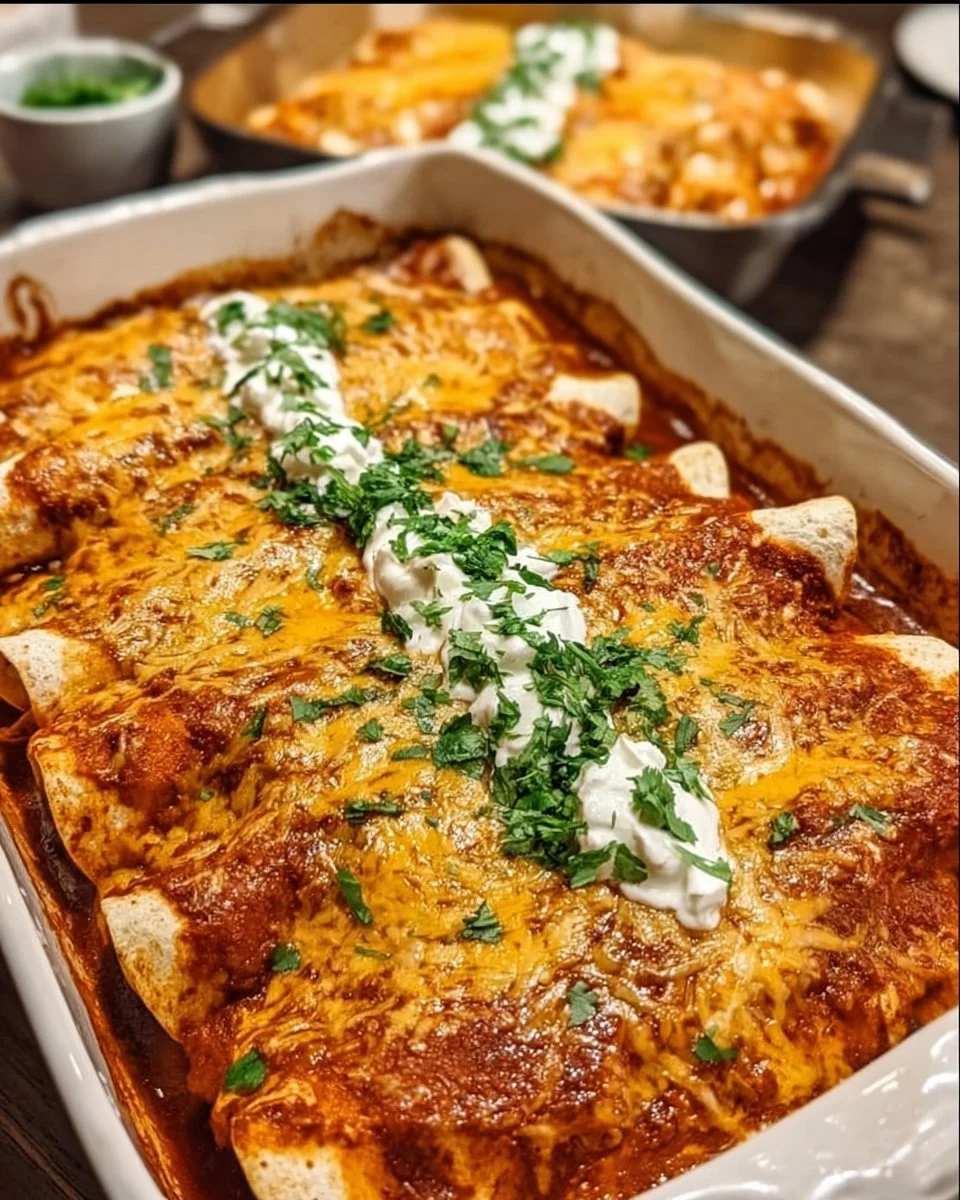 Delicious quick and easy chicken enchiladas topped with cheese and sauce