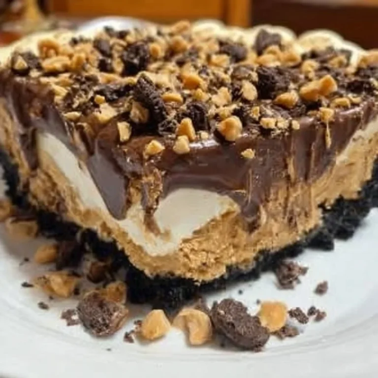 Delicious slice of unbelievable peanut butter pie topped with whipped cream.