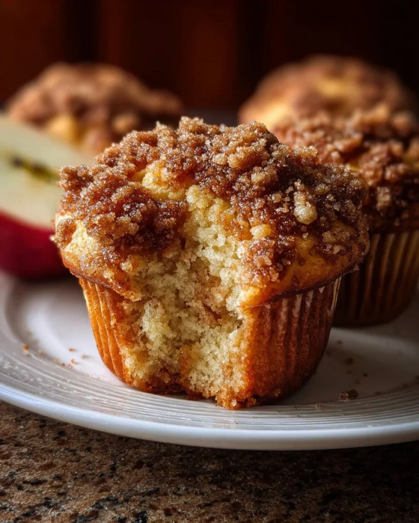 Freshly baked apple cinnamon muffins with streusel topping