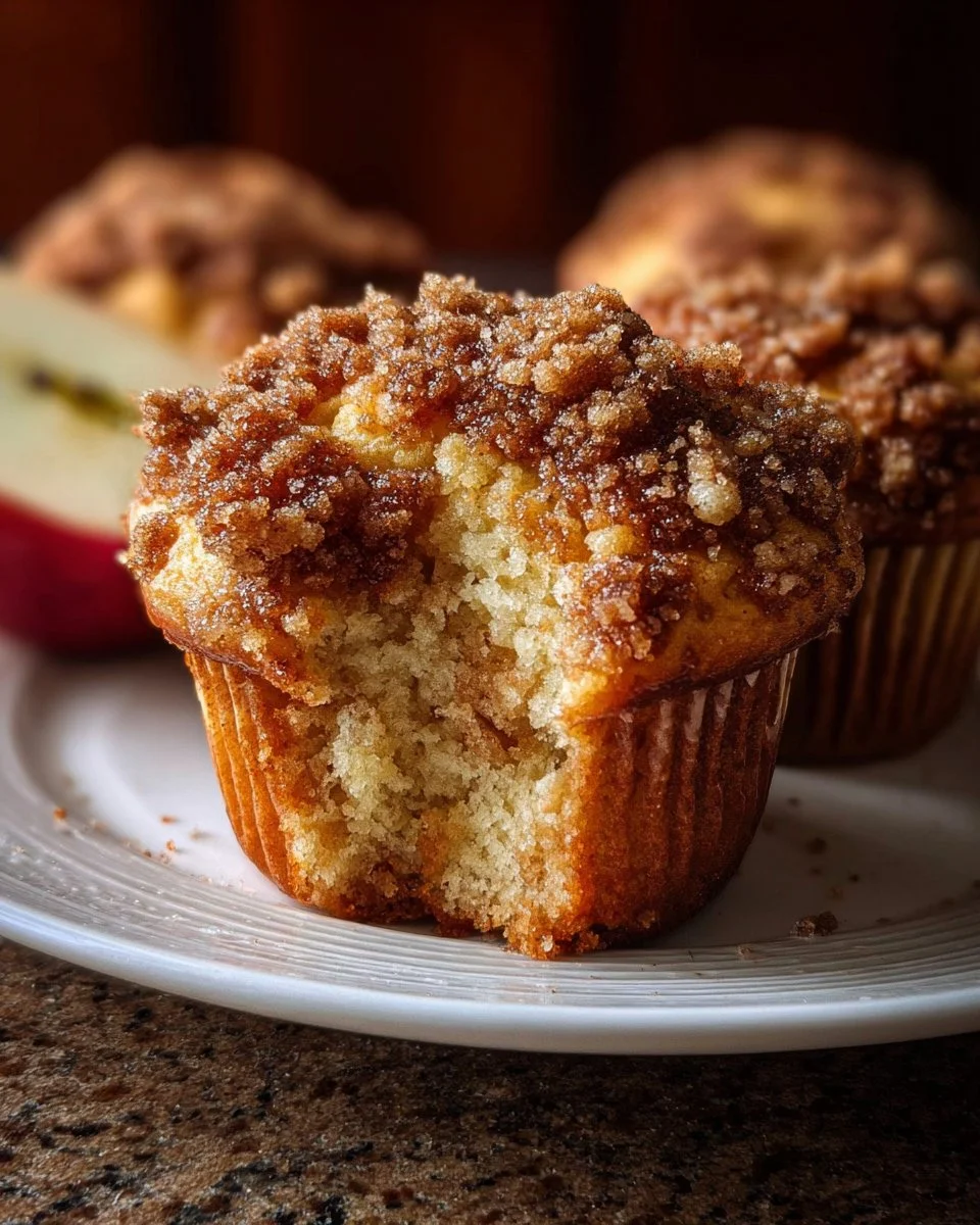 Freshly baked apple cinnamon muffins with streusel topping