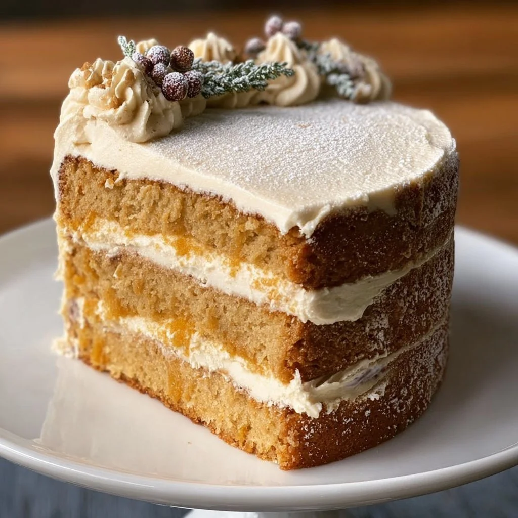Vanilla Orange Gingerbread Cream Cake topped with cream and orange zest.