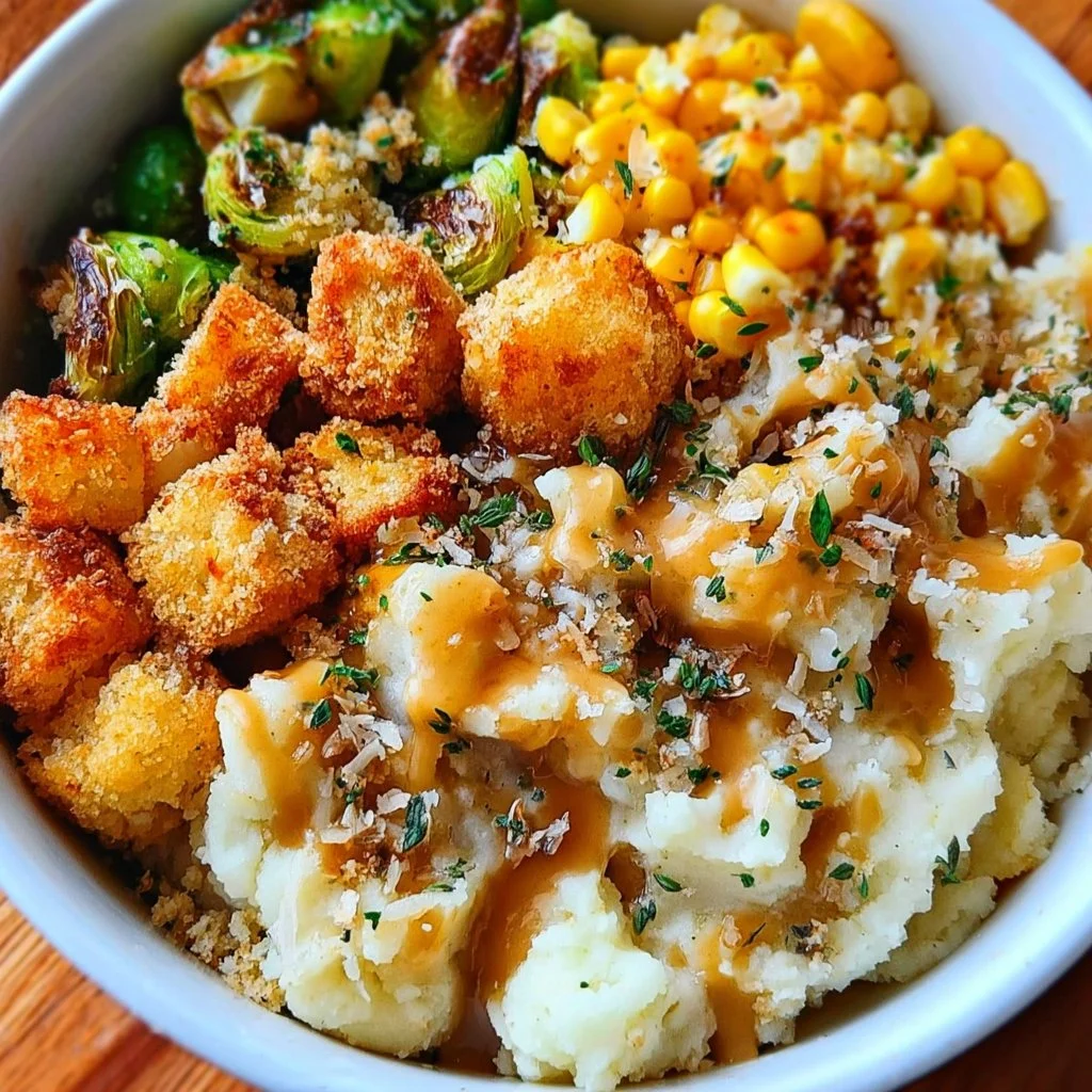 Delicious Vegan Mashed Potato Bowls topped with fresh herbs and spices.