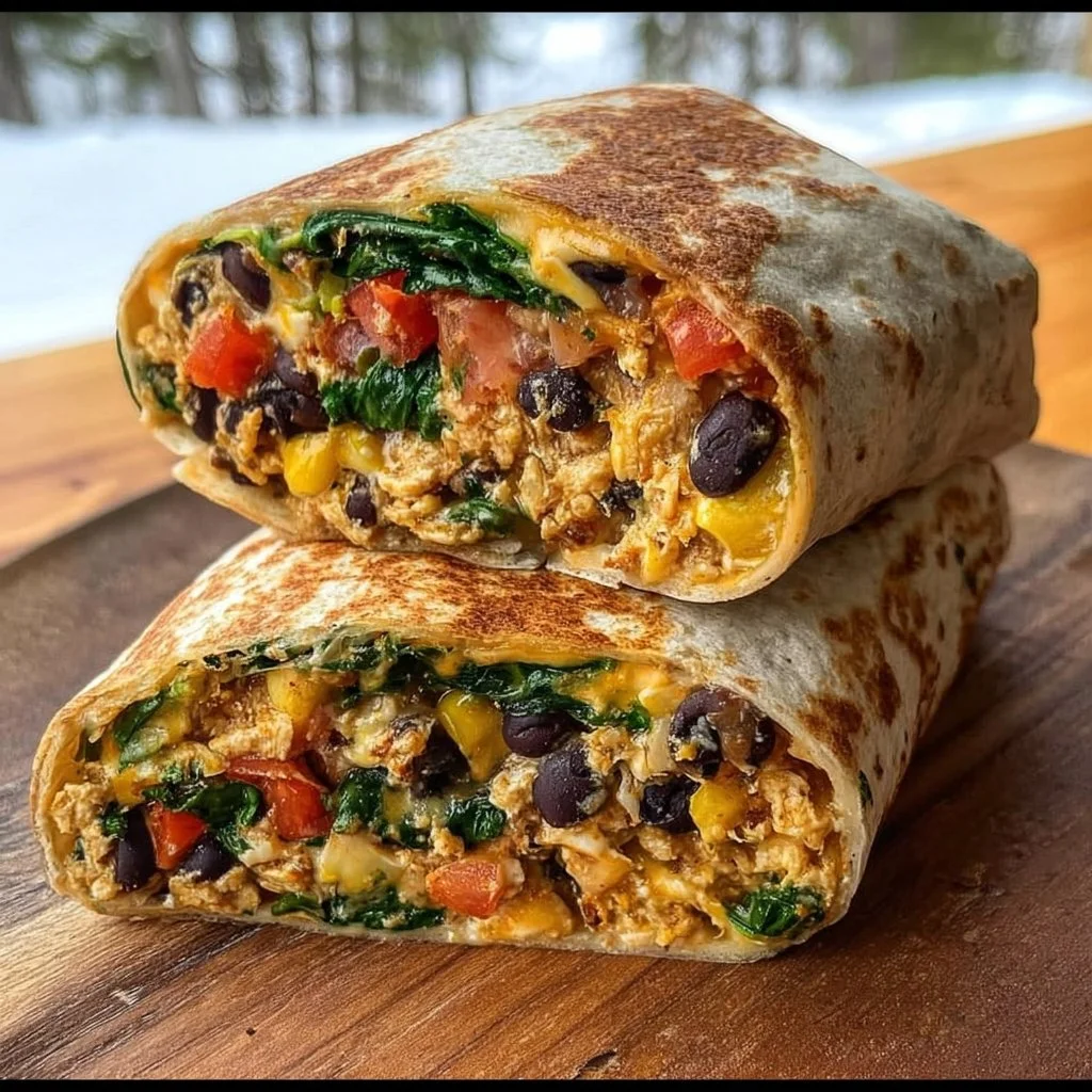 Delicious veggie breakfast wrap filled with fresh vegetables on a plate.