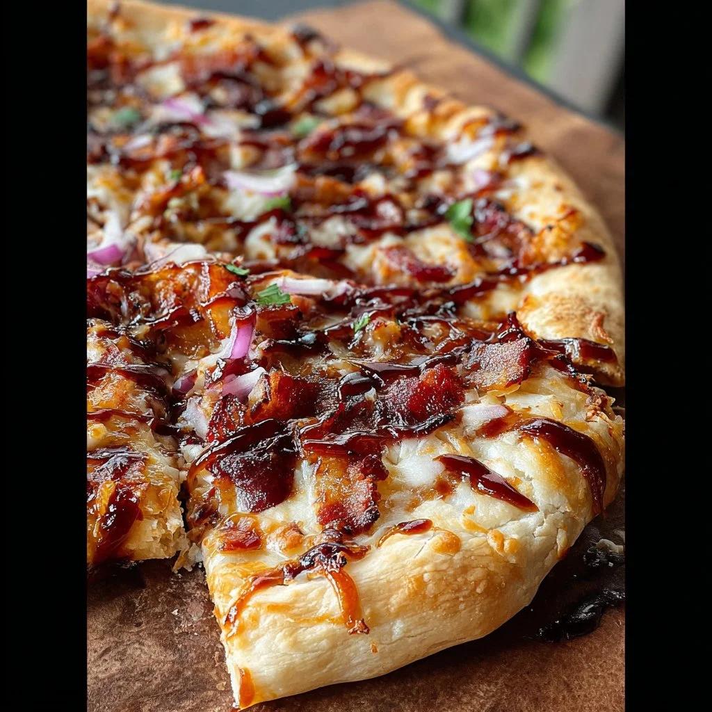 Delicious Barbecue Bacon Pizza topped with smoky bacon and barbecue sauce