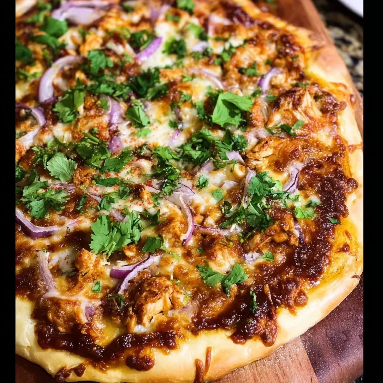 BBQ Chicken Pizza with grilled chicken, BBQ sauce, and melted cheese on a crispy crust
