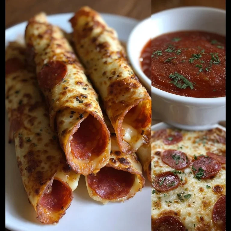 Cheesy pepperoni pizza roll ups served on a plate