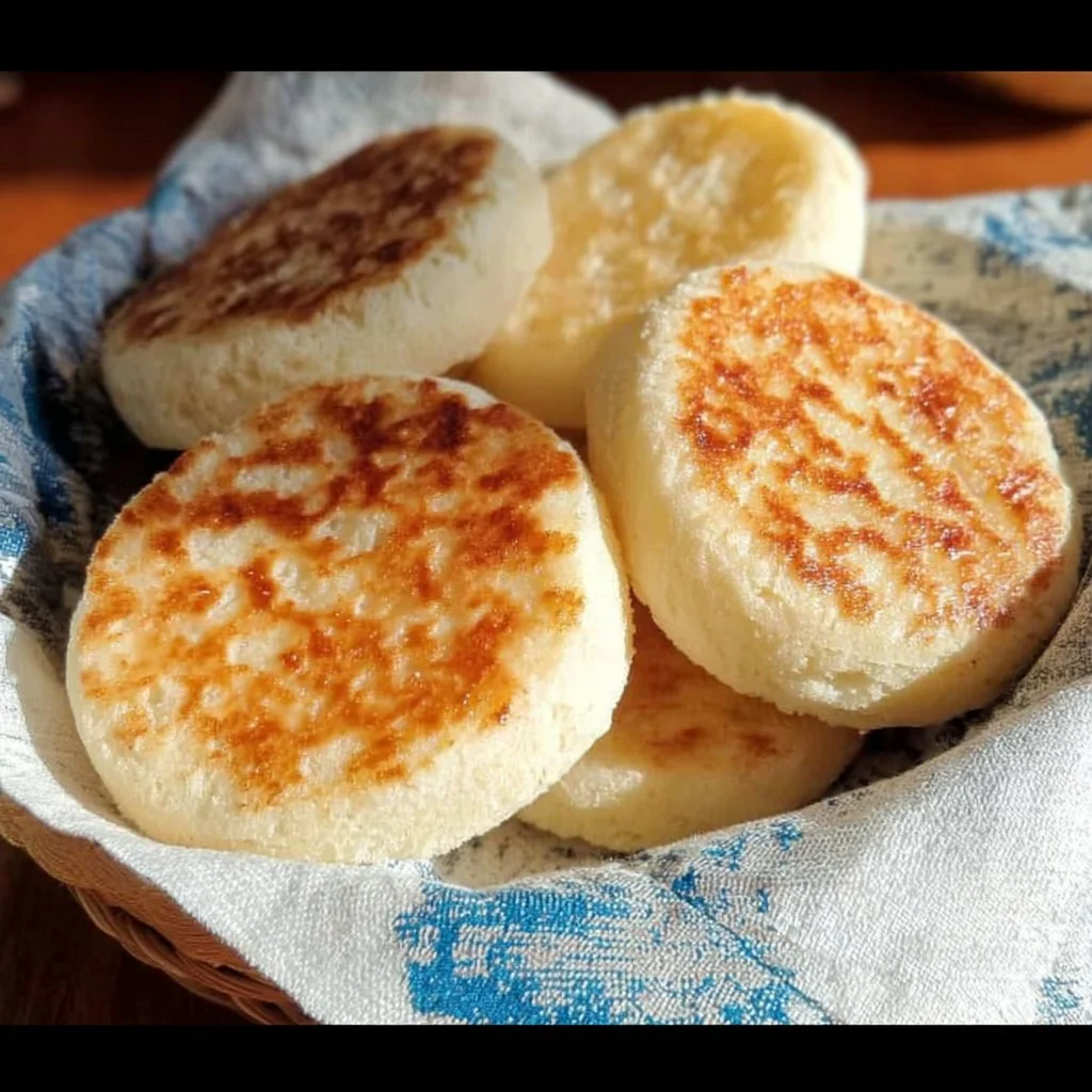 Homemade English muffins fresh out of the oven, perfect for breakfast.