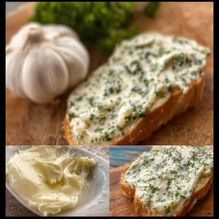 A bowl of creamy garlic butter with herbs, ideal for cooking and spreading.