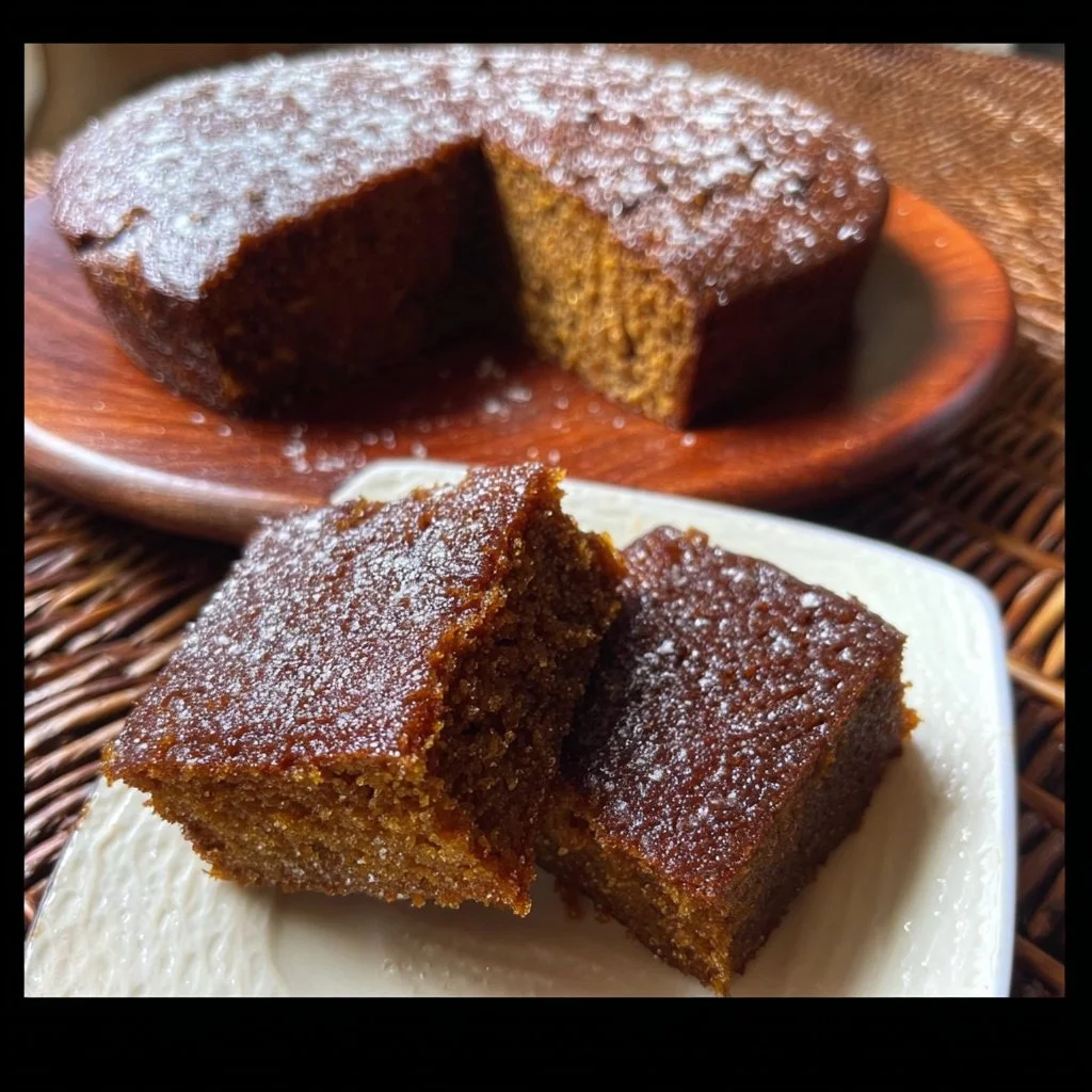 Delicious gingerbread cake topped with frosting and spices