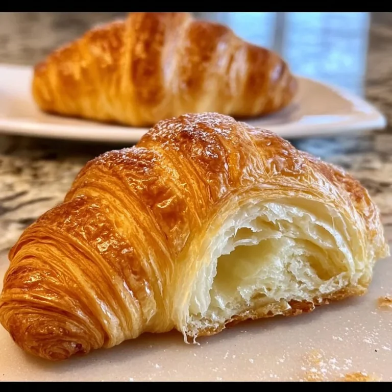 Freshly baked homemade croissants on a kitchen counter