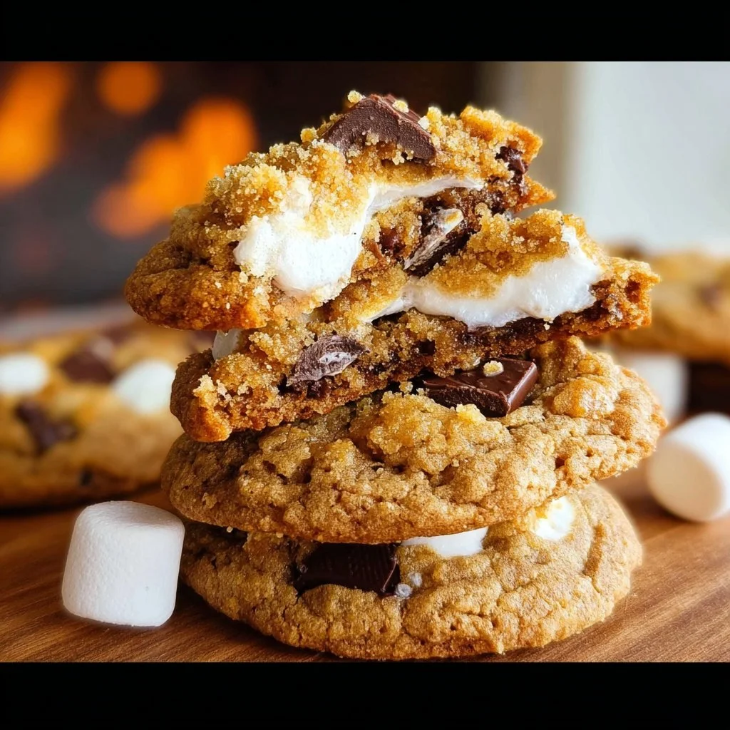 Homemade Crumbl S’mores Cookies with gooey marshmallow and chocolate