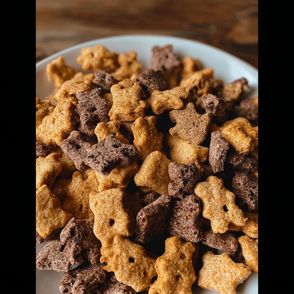 Plate of homemade Teddy Grahams baked in bear shapes with a delicious golden brown color.