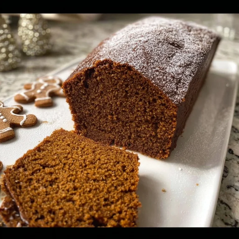Slice of iced gingerbread loaf cake with festive decorations