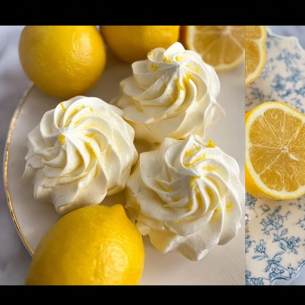 Delicious lemon meringues topped with golden brown whipped meringue