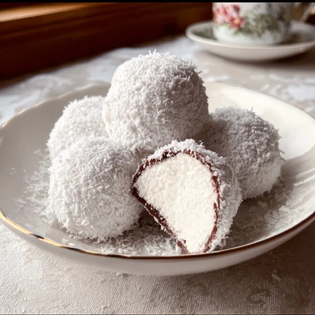 Delicious homemade Marshmallow Snowballs dessert on a festive plate.
