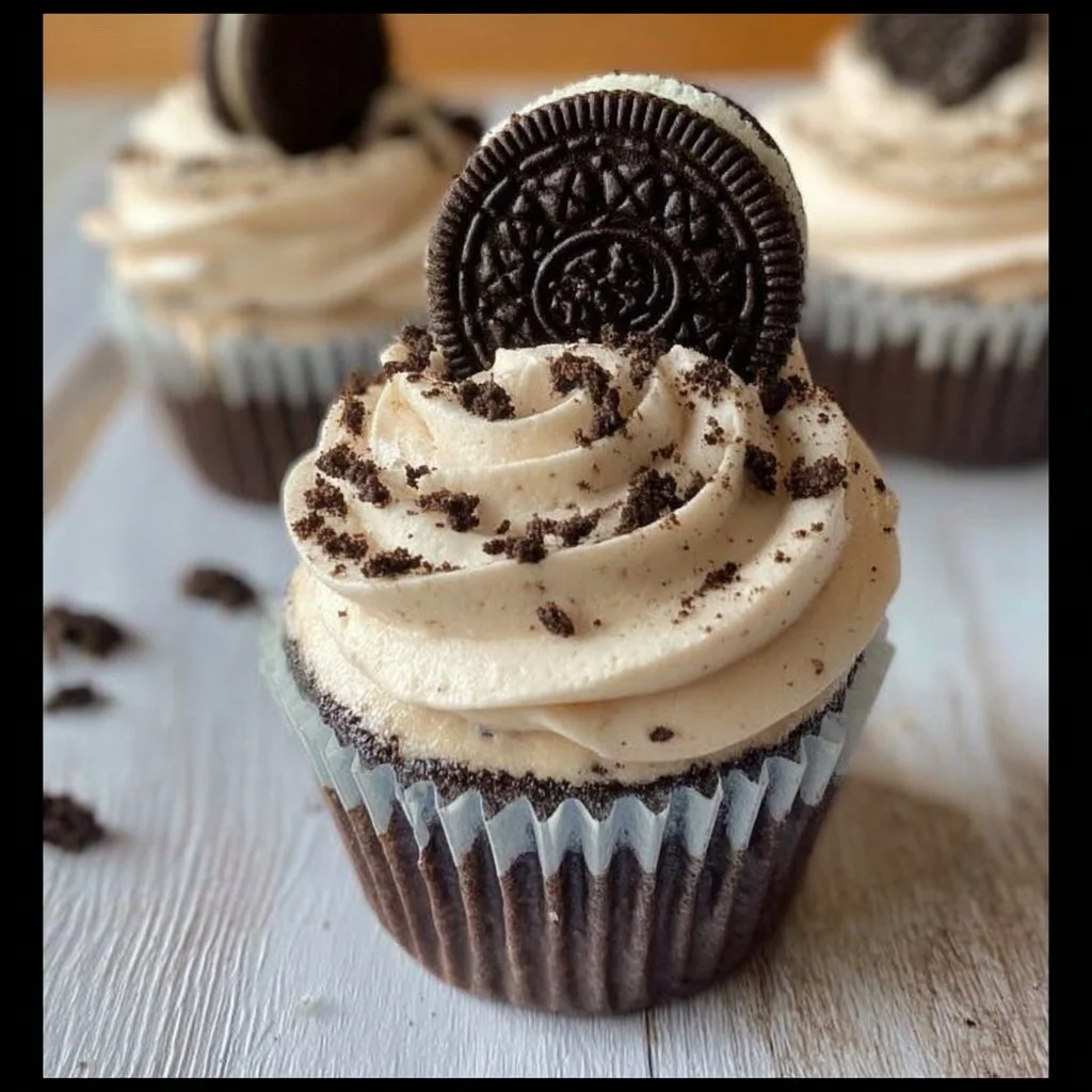 Delicious Oreo Buttercream Frosting spread on a cupcake