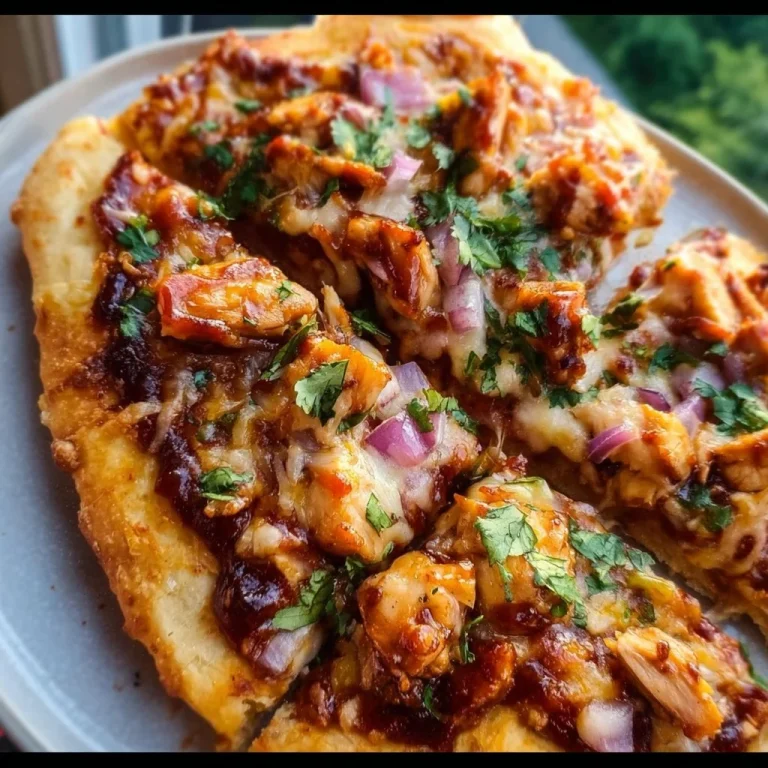 Delicious barbecue chicken pizza topped with fresh ingredients and flavorful sauce