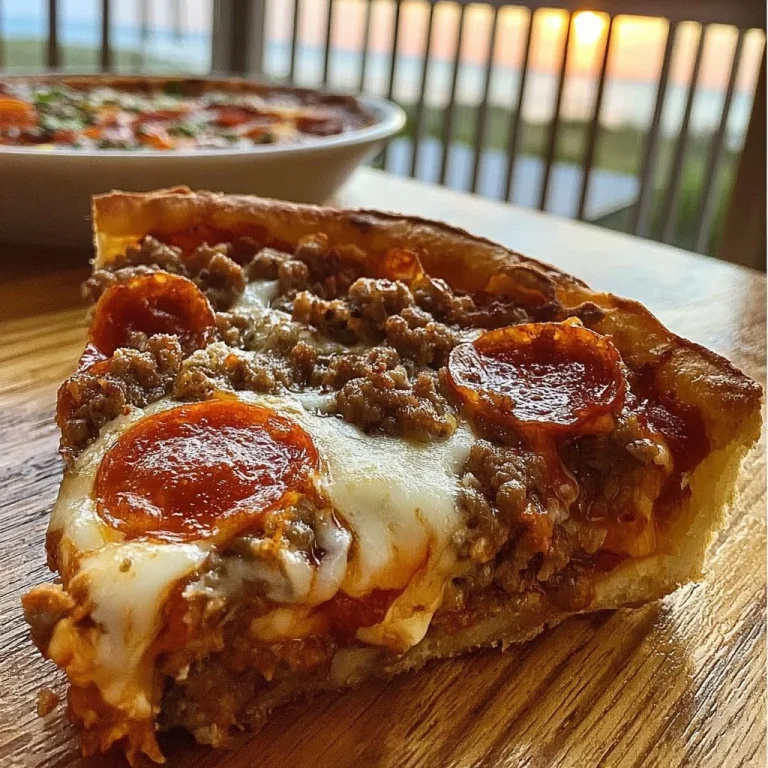 Pizza Burger Pie featuring layers of cheese, burger patty, and pizza toppings