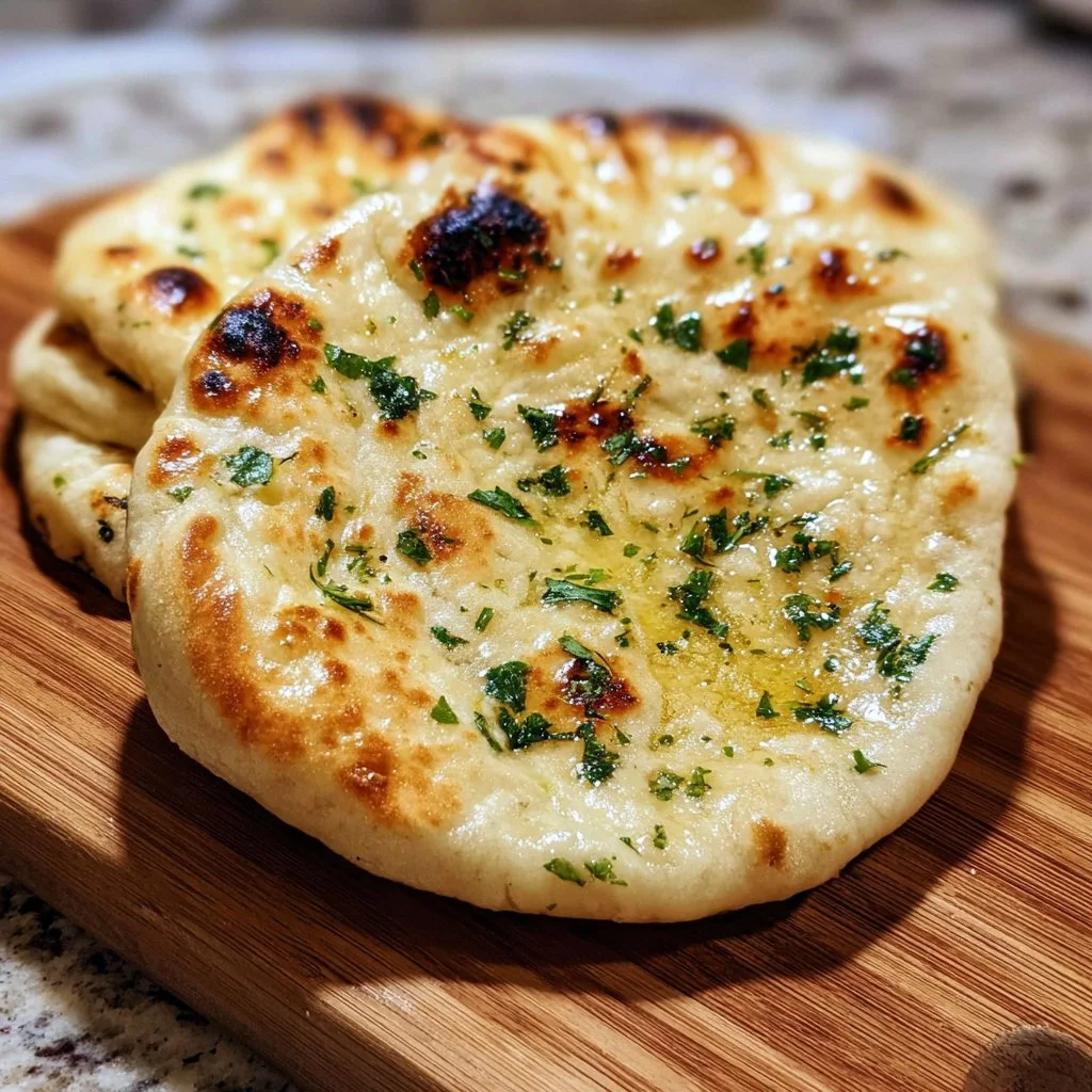 Delicious homemade Butter Naan served with curry.