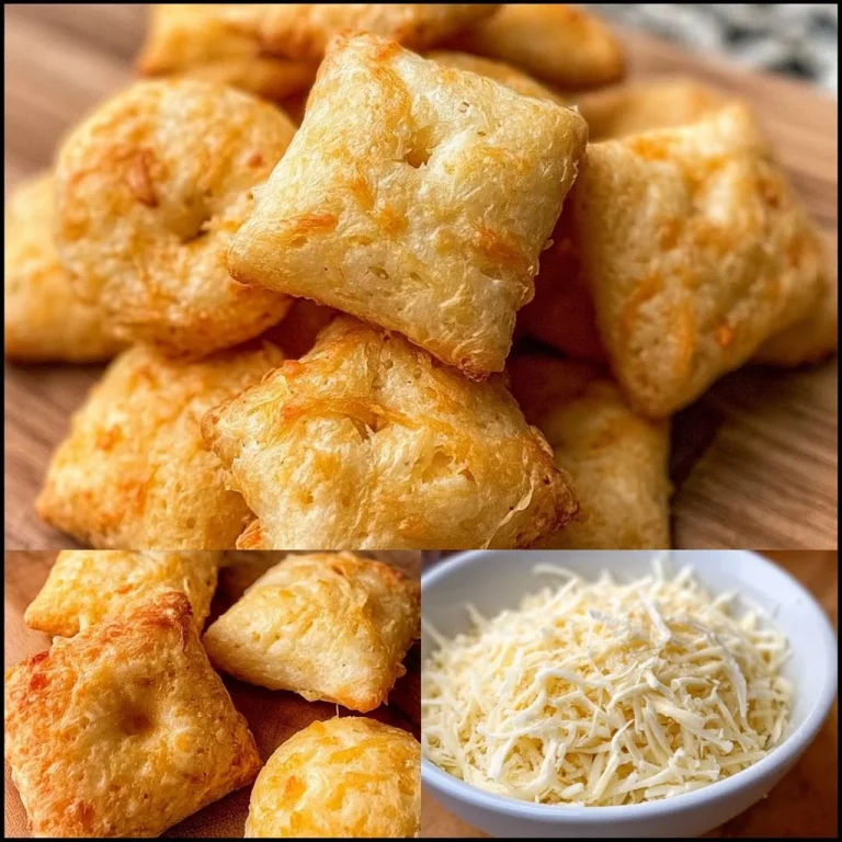 Homemade cheese crackers on a wooden board ready to be served.