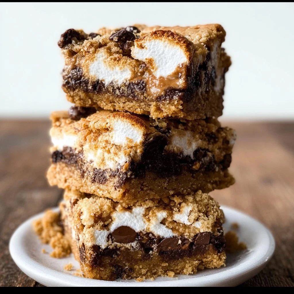 Delicious S'mores Cookie Bars with chocolate and marshmallows