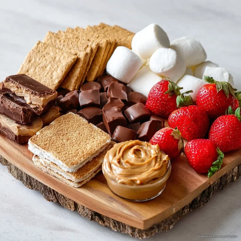 S'mores Dessert Board featuring graham crackers, marshmallows, and chocolate
