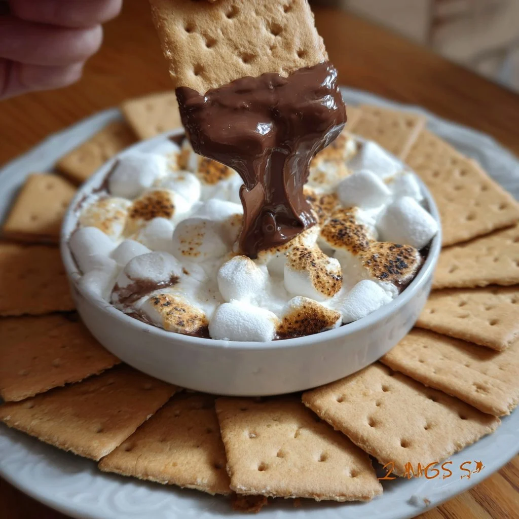 Delicious S'mores Dip with gooey chocolate and toasted marshmallows served in a bowl