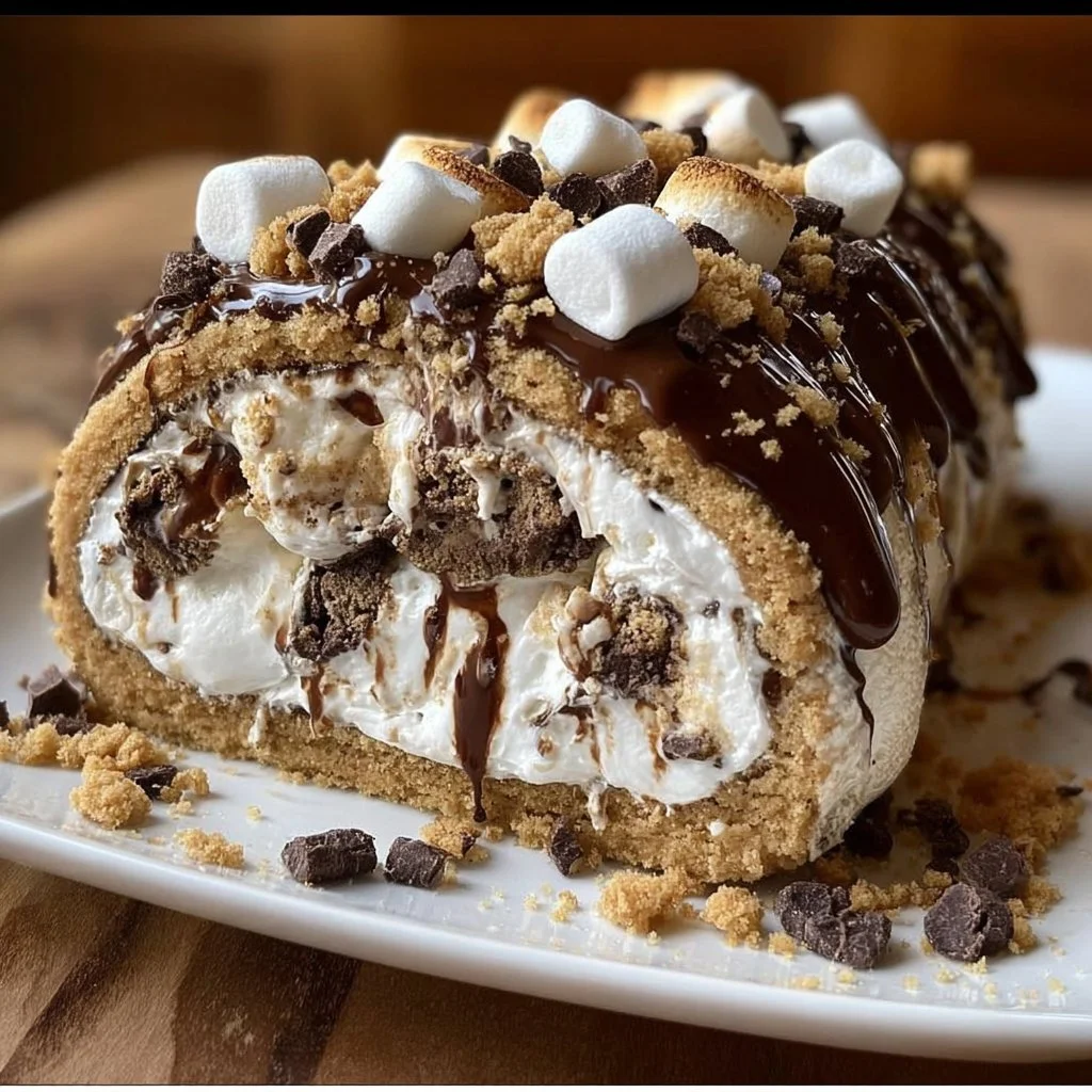 S'mores Explosion Cookie Dough Ice Cream Roll served in a bowl with toppings