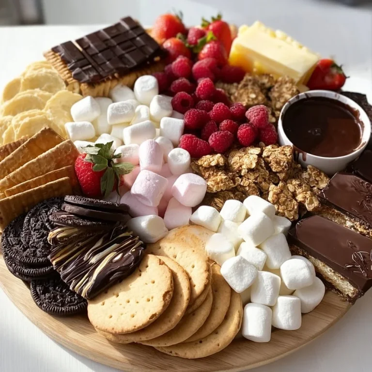 Delicious S'mores Snack Board with graham crackers, chocolate, and marshmallows