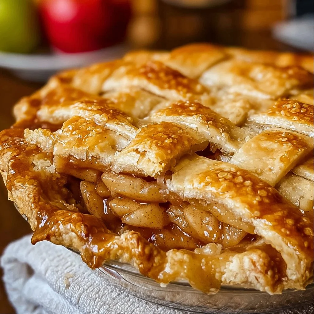 Delicious homemade apple pie with a golden flaky crust and fresh apple filling
