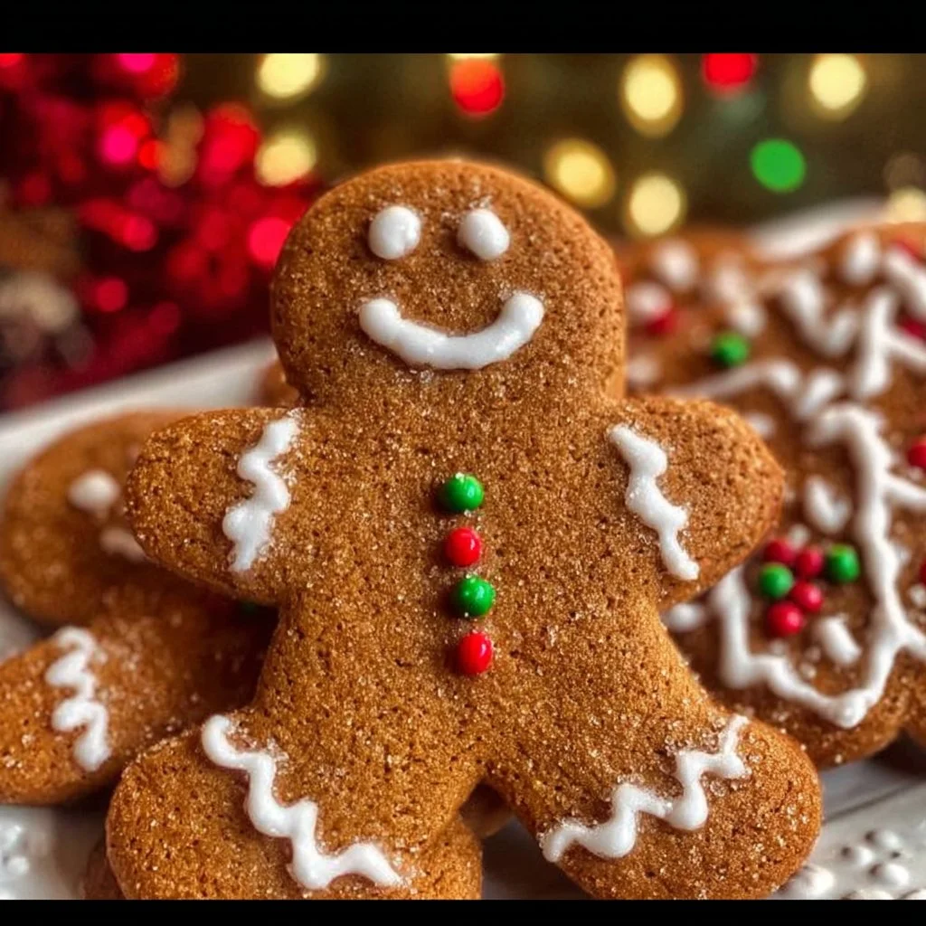 Freshly baked soft and chewy gingerbread man cookies on a plate