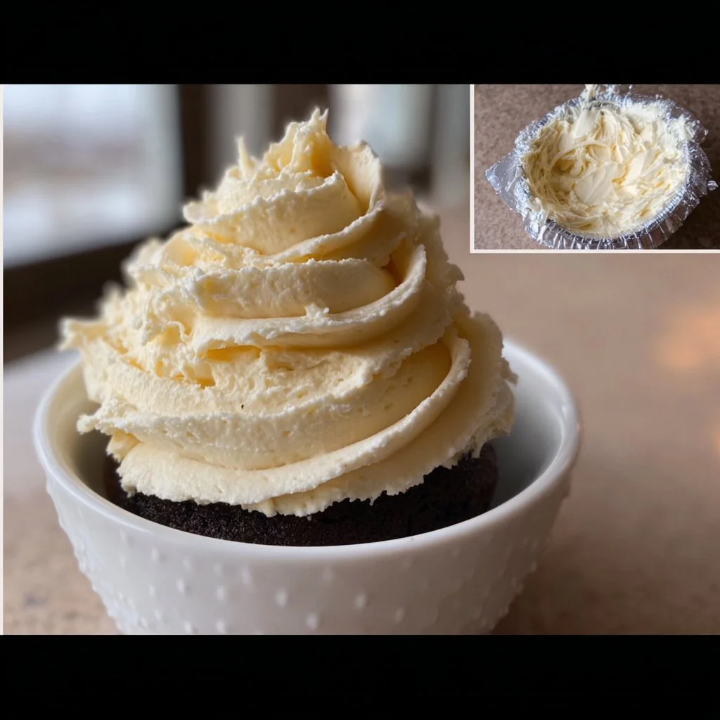 Delicious Vanilla Buttercream frosting in a bowl with a whisk