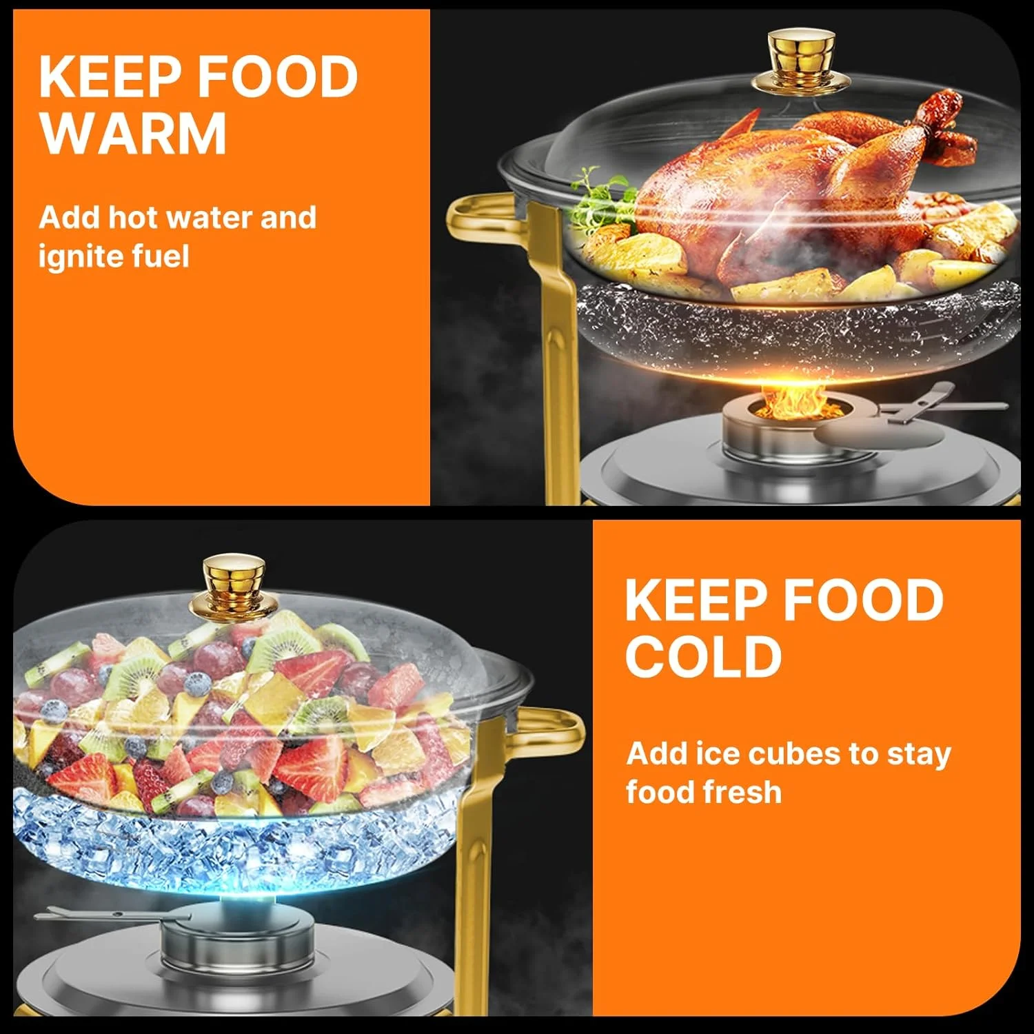 Chafing Dishes for Buffet 4 Pack, 6QT Round Chafing Dish Buffet Set Stainless Steel Buffet Food Warmers Sets for Catering Events Parties Dinners with Complete Set,Gold and Silver - Image 3