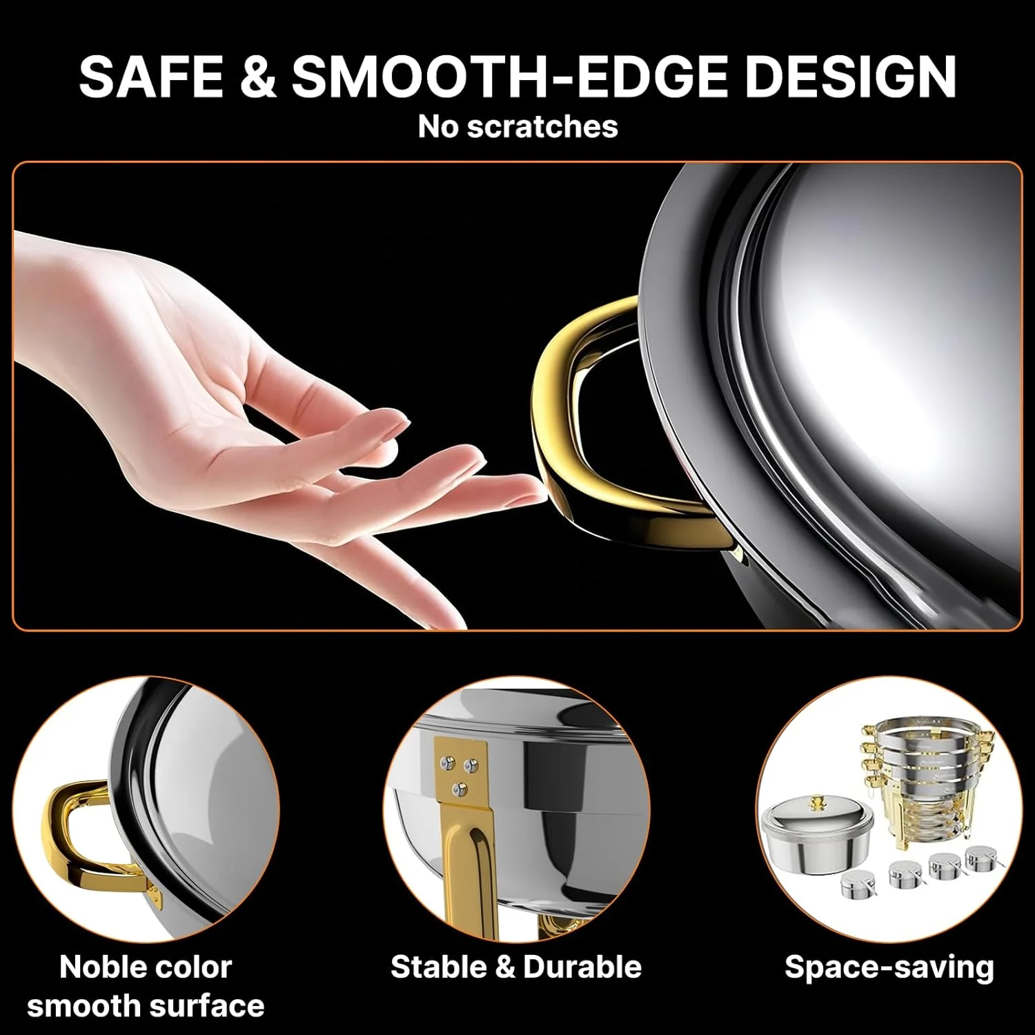 Chafing Dishes for Buffet 4 Pack, 6QT Round Chafing Dish Buffet Set Stainless Steel Buffet Food Warmers Sets for Catering Events Parties Dinners with Complete Set,Gold and Silver - Image 4