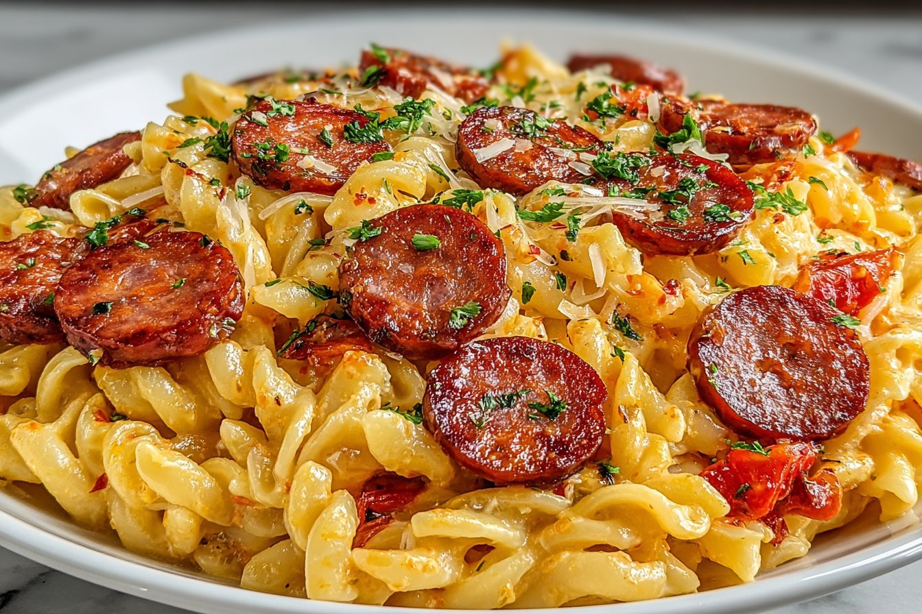 Smoked Beef Sausage & Mozzarella Pasta
