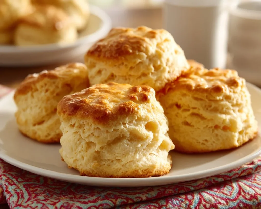 Freshly baked 7up biscuits on a wooden table ready to serve