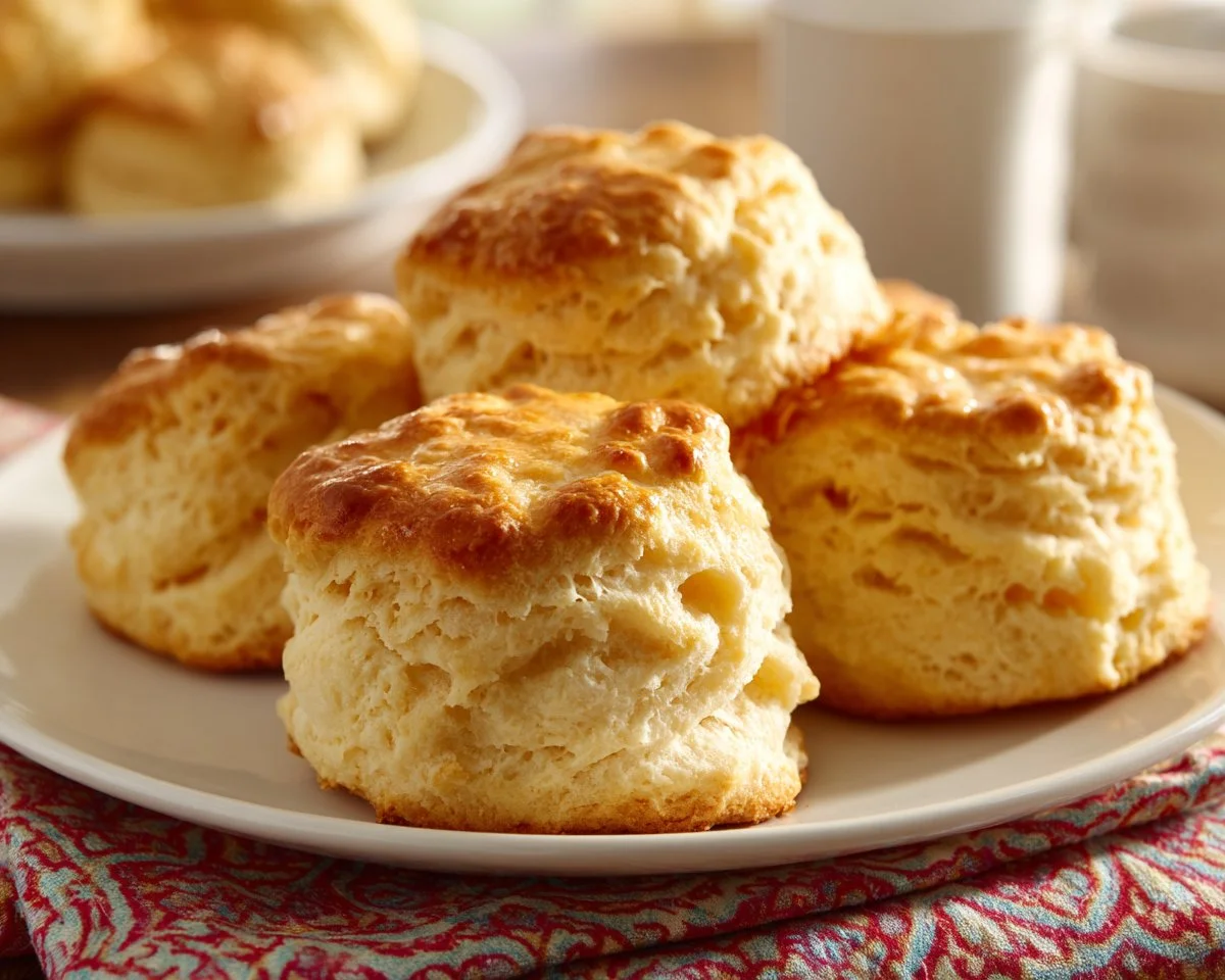 Freshly baked 7up biscuits on a wooden table ready to serve