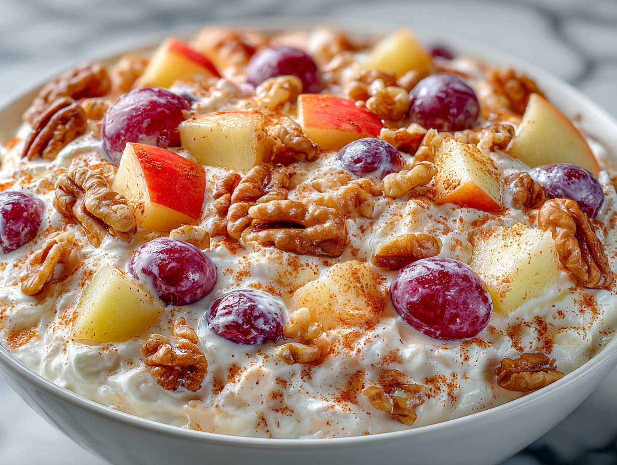 Creamy Cinnamon Apple and Walnut Fruit Salad