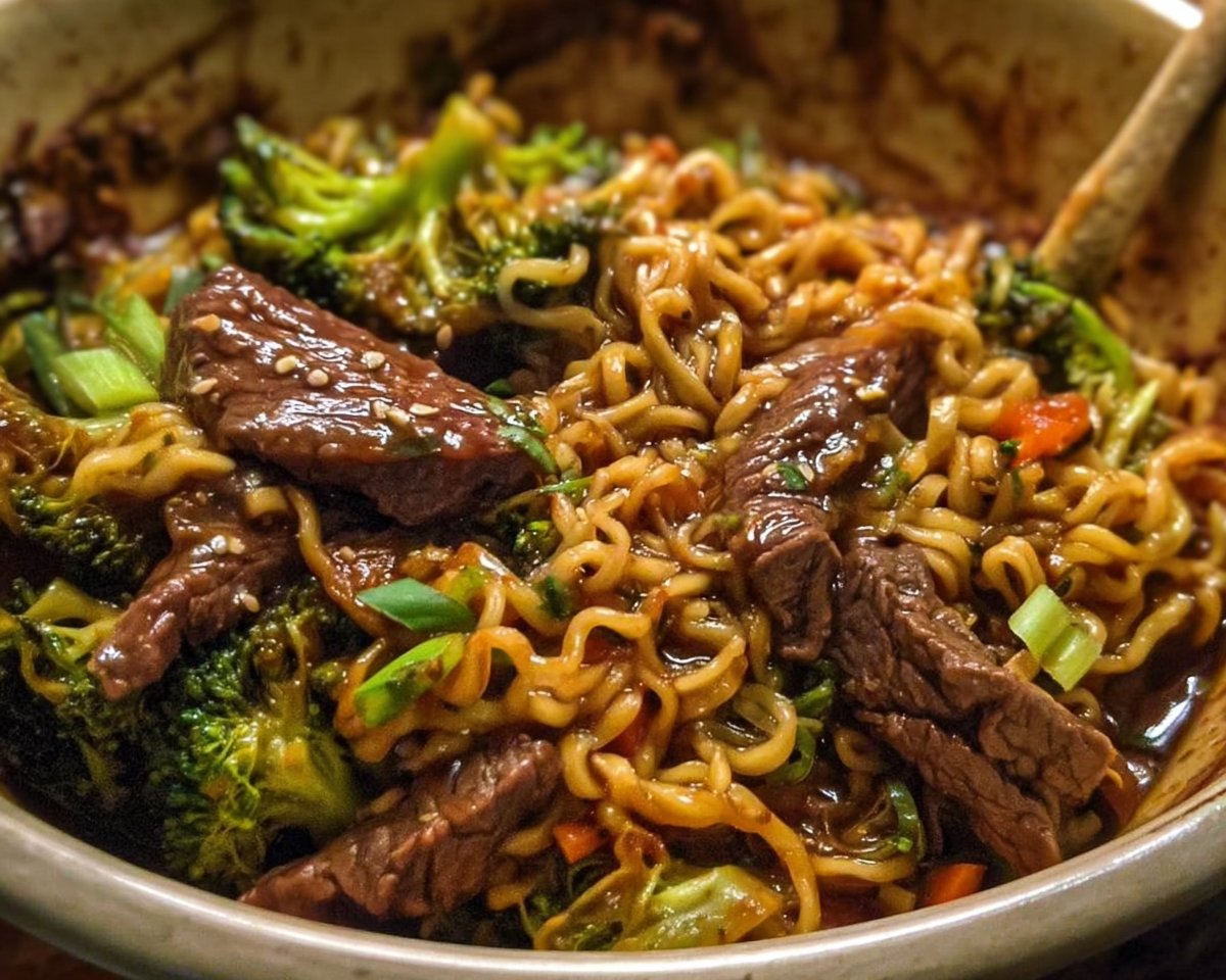 Slow Cooker Beef and Broccoli Ramen