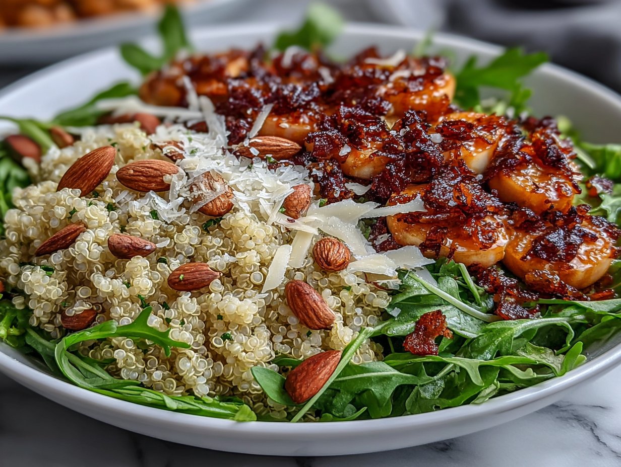 Honey Mustard Quinoa Apple Salad with Crispy Shallots