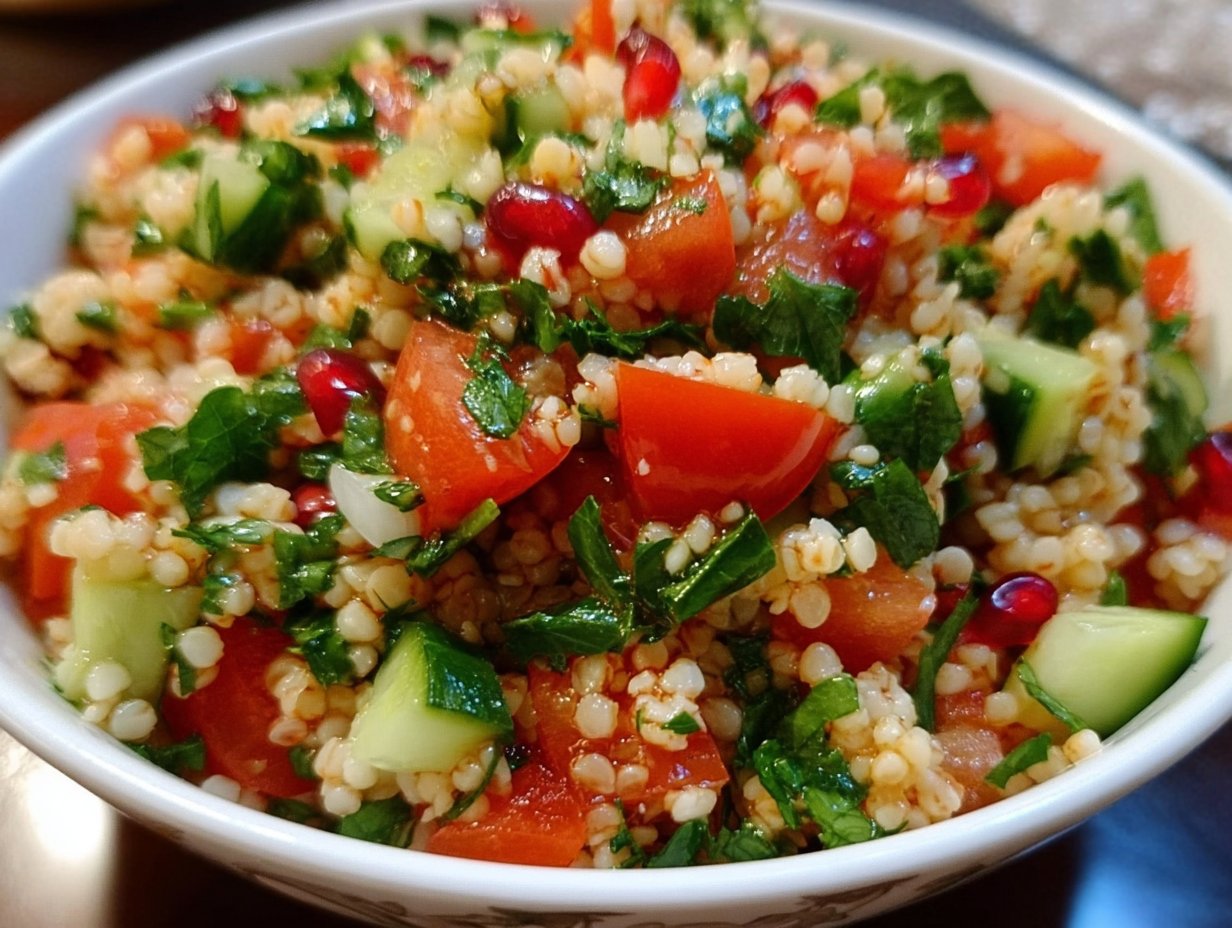 Turkish Bulgur Wheat Salad with Tomatoes and Cucumbers (Kısır)