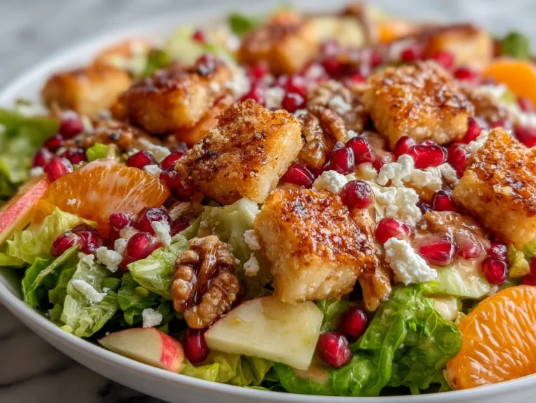 Apple Pomegranate Crisp Winter Salad with fresh ingredients and pomegranate seeds