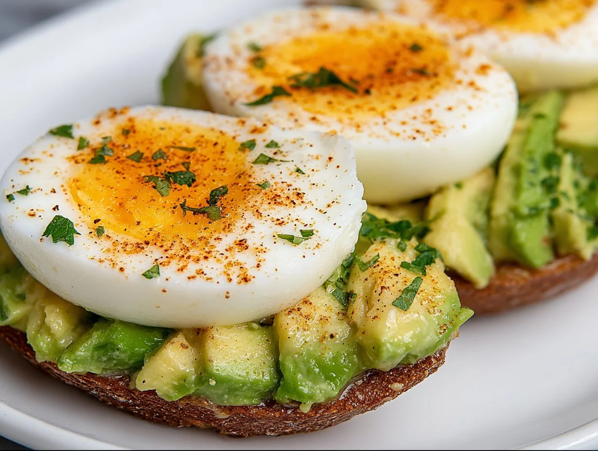 Creamy avocado egg salad served in a bowl, garnished with herbs