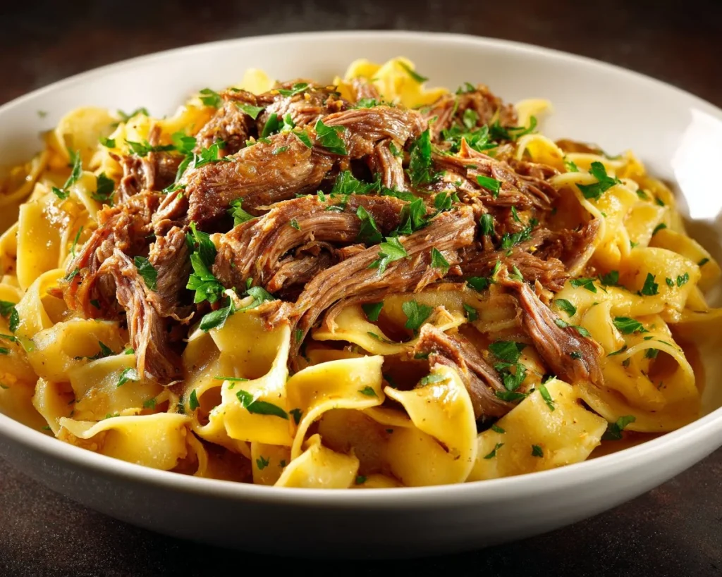 A delicious bowl of beef noodles garnished with fresh herbs and spices.