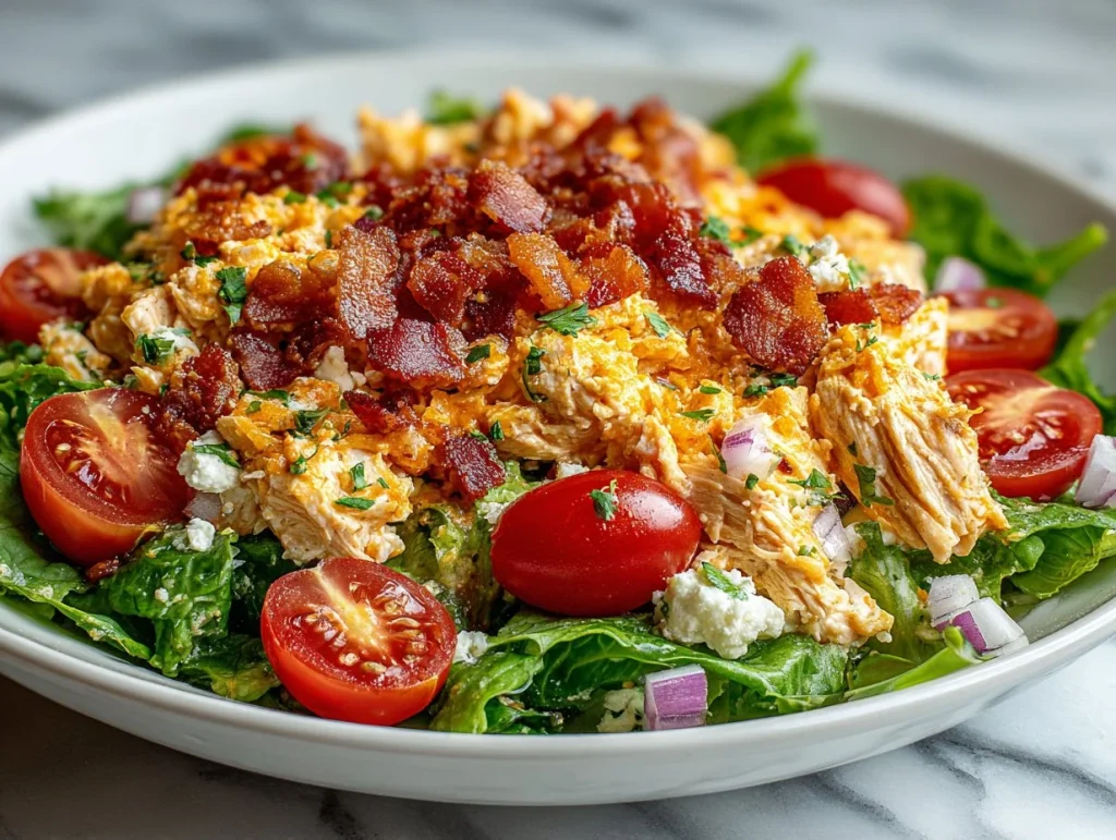 Delicious BLT Chicken Salad with crispy bacon and fresh ingredients
